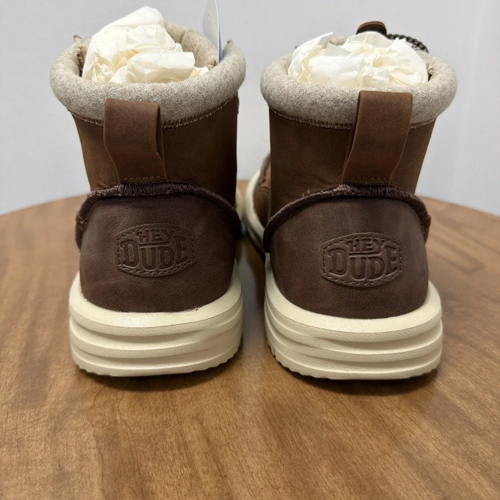 Hey Dude Men's Bradley Classic Tumbled Cognac Brown Size 14 lightweight wool‎